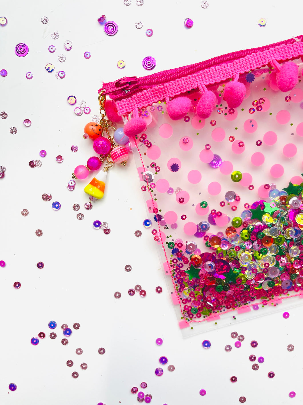 Pink Halloween Sequin Mix Pouch & Charm